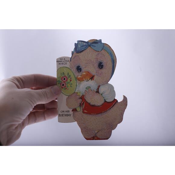 Cute Duckling with a Hand Mirror, Birthday, Greeting Card, Used - Picture 1 of 2